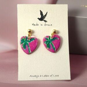 Hand-Painted Palm Tree, Polymer Clay Earrings-Lilly Pulitzer Inspired